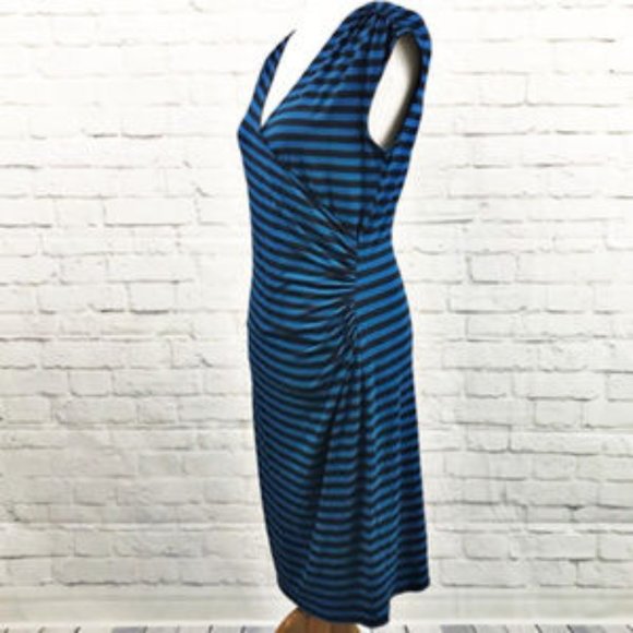 Ann Taylor Blue Striped Faux Wrap Dress Size M - Picture 3 of 6